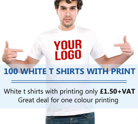 100 WHITE T Shirt Printing with 1 Colour